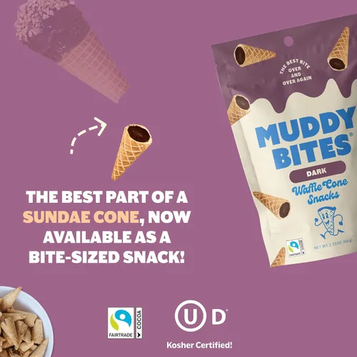 Miniatura 5 de Muddy Bites - Chocolate Oscuro - Bocados de Cono de Waffle Rellenos Tamaño Bocado para Aperitivo o Postre Hechos con Azúcar de Caña, Kosher