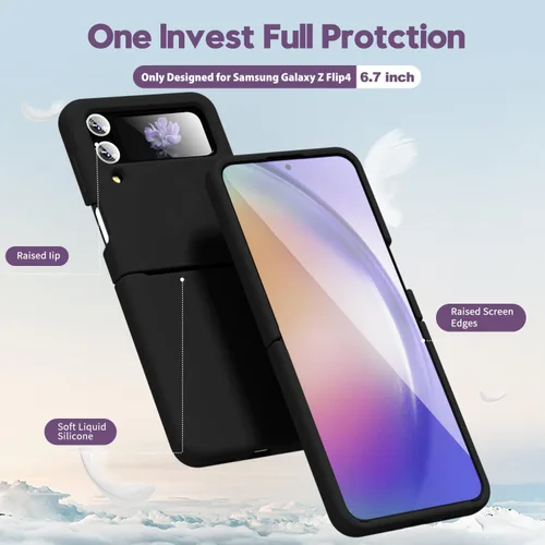 Miniatura 4 de oakxco Funda para teléfono Samsung Galaxy Z Flip 4, agarre de silicona líquida, bonita fina delgada cubierta de gel TPU de goma suave lisa