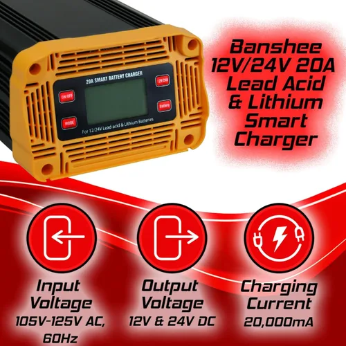 Miniatura 6 de Cargador de batería inteligente de 20 amperios, 12V/20A y 24V/10A, para litio, LiFePO4 y plomo-ácido (AGM/Gel/SLA/MF), para automóvil, barco