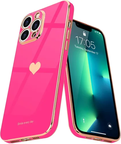 Miniatura 19 de Teageo Funda para iPhone 13 Pro para mujeres y niñas, diseño de corazón de amor, cubierta trasera suave, protección completa de la cámara, Negro