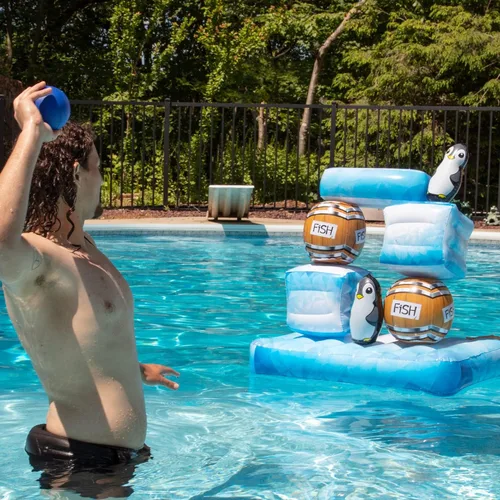 Miniatura 2 de Stack 'n Splash - Juego de piscina de pingüinos, juguete flotante para objetivo, construirlo, golpéalo, derriba. Juego de 10 piezas con 2 bolas