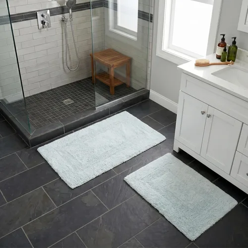 Miniatura 8 de Lavish Home, tapete de baño larga, reversible, 100 % algodón, 2 unidades Espuma de mar
