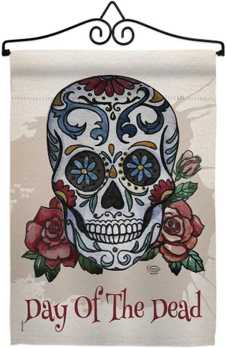 Miniatura 13 de Bandera de arpillera para jardín del Día de los Muertos, fiesta mexicana, otoño, pequeño regalo, decoración para patio, casa, de doble cara