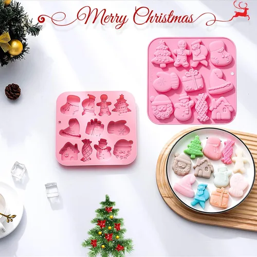 Miniatura 5 de Paquete de 3 moldes de silicona para hornear navideños, moldes de silicona navideños con forma de árbol de Navidad, moldes para jabón y dulces