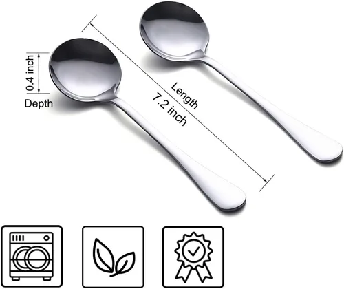 Miniatura 2 de Cucharas de sopa, 8 piezas de cucharas de acero inoxidable de alta calidad, cucharas redondas de peso pesado