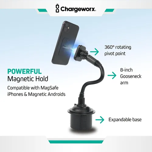 Miniatura 2 de CHARGEWORX Soporte magnético para teléfono – Soporte universal para teléfono celular de coche con cuello de cisne ajustable de 360° y base