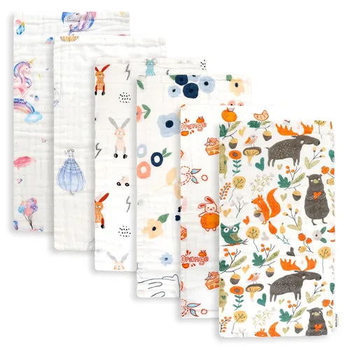 Maliton - Paquete de 6 paños de muselina para eructos para bebé niña, grandes, 20 x 10 pulgadas, 100 % algodón, absorbentes y suaves, 6 capas, paño