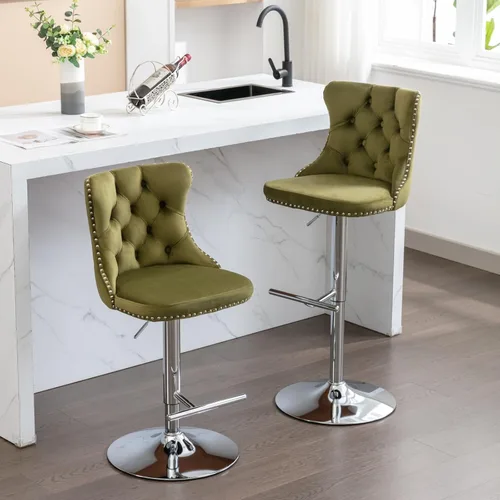 Miniatura 24 de Sillas para Barra de Cocina, Bancos para Barra de Cocina, juego de 2 sillas giratorias de bar de cocina con respaldo, para el hogar pub e isla Negro