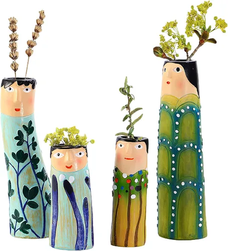 Miniatura 6 de Jarrones de resina bohemios para la familia, 8 piezas de jarrones de resina bohemios para decoración del hogar, florero de cara de personaje