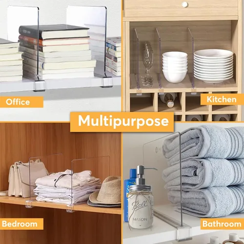 Miniatura 3 de Paquete de 8 separadores de estantes acrílicos para armario de 11 x 7.9 pulgadas, separadores acrílicos para estantes, separadores de estantes