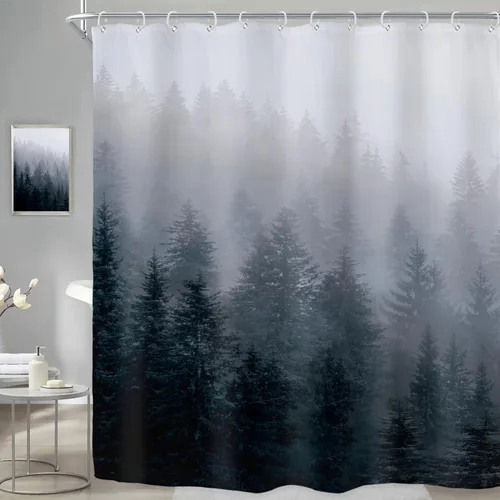 Riyidecor Juego de cortinas de ducha de tela para hombre oscuro para baño, 72 pulgadas de ancho x 72 pulgadas de alto, árbol gótico natural, cortina