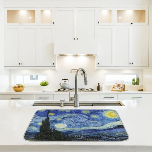 Miniatura 6 de Tapete de secado de platos de cielo estrellado para cocina, tapete de café, absorbente de agua, resistente al calor, tapete de microfibra