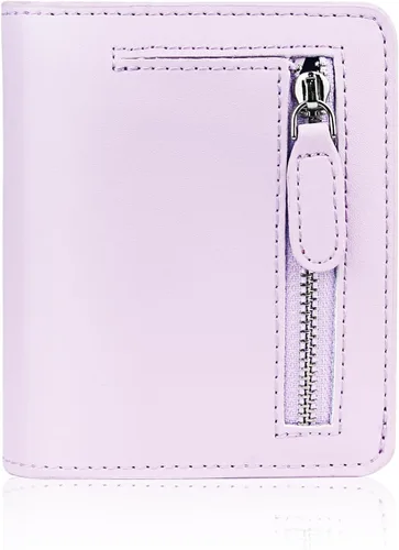 Miniatura 28 de Funtor Cartera de cuero para mujer, pequeña y compacta, con bolsillo doble, bloqueo RFID, para mujer