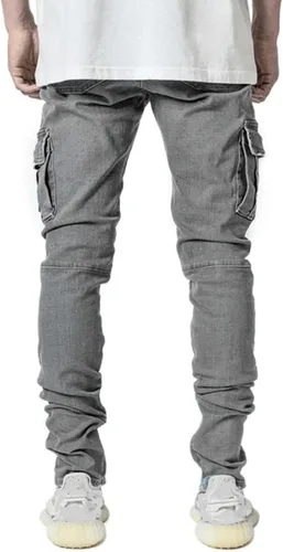 Miniatura 4 de HUNGSON Pantalones de mezclilla elásticos ajustados para hombre, jeans ajustados rasgados para hombre, pantalones de pierna recta desgastados