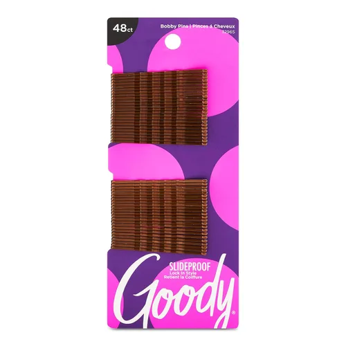 Goody Pasadores antideslizantes, 48 unidades, marrón bruno, pasadores de pelo de alto brillo para peinar, fijan el estilo, cómodos, accesorios de