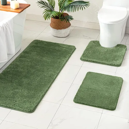 Miniatura 15 de MIULEE Juego de 3 alfombras y tapetes de baño extra gruesos de microfibra antideslizante y tapete de baño de contorno en forma de U para baño, baño