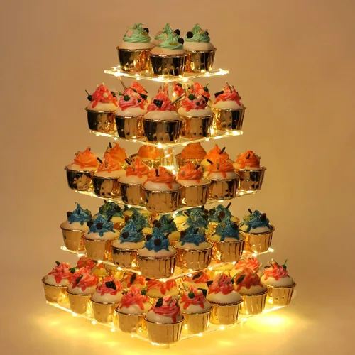 Miniatura 14 de YestBuy Soporte de Cupcakes Acrílico de 4 Niveles Soporte de Pasteles para Té de la Tarde Soporte Grande para Cupcakes Torre de Cupcakes Soporte Azul