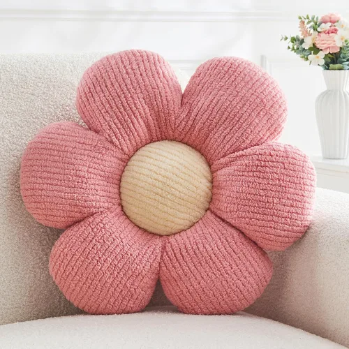 Miniatura 14 de Almohada en forma de flor rosa, cojín de suelo de 13.7 pulgadas, cojín de flor para sofá, sofá cama, almohada suave de margarita, cojín decorativo