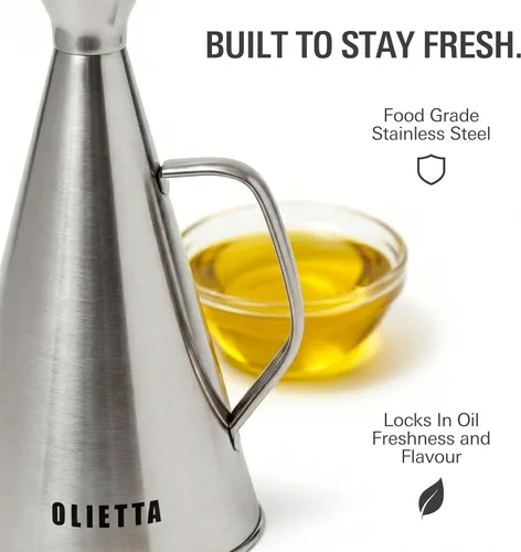 Miniatura 4 de Olietta Botella dispensadora de aceite de oliva de acero inoxidable, antigoteo, a prueba de fugas, sin ensuciar, vertedor de vinagre y rociador
