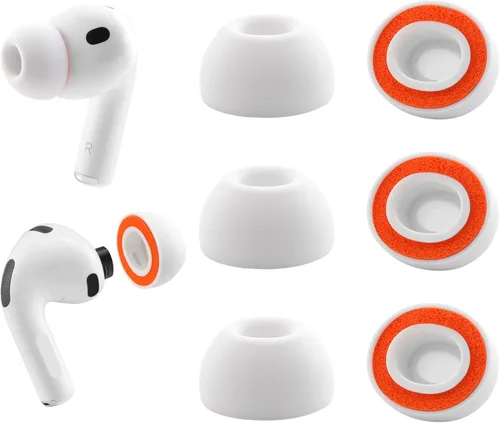Miniatura 8 de Almohadillas de repuesto de espuma viscoelástica para AirPods Pro 3, protección de silicona, máxima comodidad, 3 pares (blanco, surtido S/M/L)