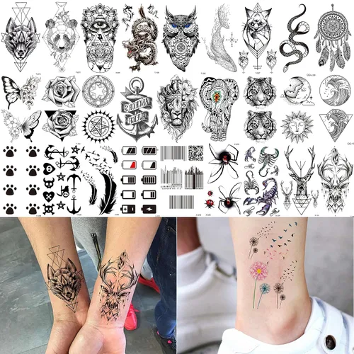 Miniatura 2 de COKTAK 66 hojas de tatuajes temporales de animales negros pequeños para mujeres, hombres, niños, dedo, brazo, pequeño espacio luna Halloween
