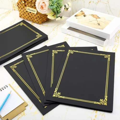 Miniatura 6 de Paquete de 40 soportes negros para certificados de 8.5 x 11 pulgadas, cubiertas para diplomas a granel con borde de lámina dorada para tamaño carta