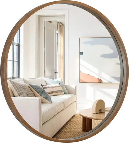 Miniatura 11 de WallBeyond Espejo redondo de madera con marco de madera, espejo de pared circular de 24 pulgadas para baño, espejo de pared redondo para decoración