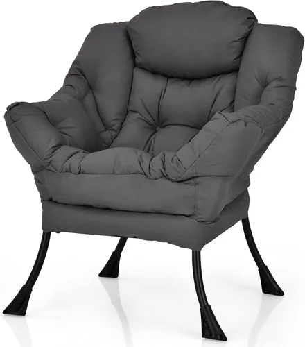Miniatura 9 de Giantex Silla moderna perezosa, silla de salón contemporánea de tela de poliéster con marco de acero, silla individual tapizada con reposabrazos