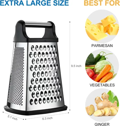 Miniatura 3 de Rallador Profesional de Queso - Acero Inoxidable, Tamaño XL, 4 Lados - Rallador de Caja Perfecto para Queso Parmesano, Verduras, Jengibre - Apto