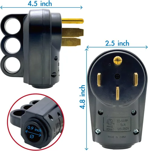 Miniatura 7 de Sintron NEMA - Enchufe de hoja recta 14-50P, mango ergonómico, rewirable, para caravana, caravana, remolque, viaje, 125/250 voltios, 50 amperios, 3