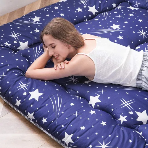 Miniatura 7 de MAXYOYO Colchón de futón japonés de cielo estrellado azul marino, colchón portátil de tatami para camping, almohadilla para dormir para niños, Cielo
