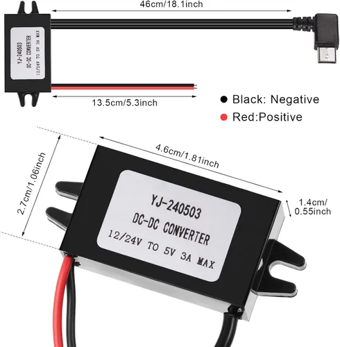 Miniatura 3 de Weewooday Paquete de 2 convertidores de 12 V a 5 V CC, regulador de voltaje de módulo Buck de ángulo recto de 3A 15 W, adaptador de corriente