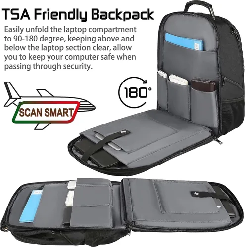 Miniatura 4 de Mochila para portátil de 18.4" para hombres, mochila extra grande de 55L-60L para laptops de juegos con puerto de cargador USB, aprobada para vuelos