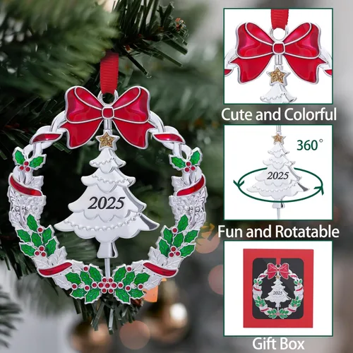 Miniatura 3 de Adornos de Navidad, Adornos Metálicos para Árbol de Navidad con Fecha 2025 Plateados Giratorios Divertidos Adornos de Navidad Decorativos Decoración