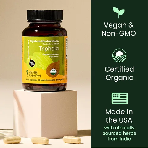 Miniatura 5 de Herb Pharm Cápsulas Triphala: USDA Organic Cleansing & Desintoxication Support & Digestive Health Support with Amla, Haritaki & Bibhitaki
