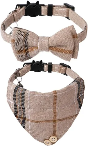 Faleela Breakaway Collar de gato con campanas, paquete de 2 collares para gatos con campanas, collares de gato con bandana, accesorios para collares