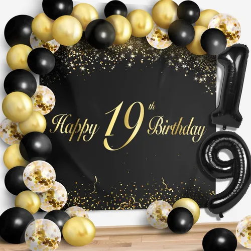 Miniatura 37 de Juego de globos negros de feliz cumpleaños 70 – Decoración de guirnalda temática de fiesta con texto en inglés "Cheers to 70 Years Old Party Theme