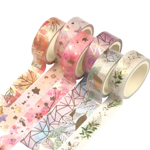 Miniatura 8 de YUBBAEX - Juego de cintas adhesivas Washi con plantas exuberantes, 6 rollos, cinta decorativa para enmascarar de 15 mm de ancho (sensación de hojas)