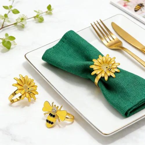 Miniatura 2 de Juego de 8 servilleteros de girasol, juego de 8 servilleteros de abejas y flores, para fiesta de primavera, jardín, boda, baby shower, comedor