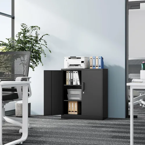 Miniatura 2 de Fesbos Armario de almacenamiento de metal, archivadores de acero de 36 pulgadas de alto con puertas con cerradura y estantes ajustables, gabinete