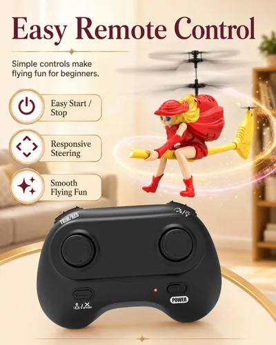 Miniatura 4 de Flying Witch Helicóptero RC para niños de 6 a 12 años, escoba mágica iluminada con retención de altitud y despegue con una tecla, juguete volador