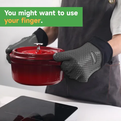 Miniatura 5 de GEEKHOM Guantes de Barbacoa Resistentes al Calor Manoplas de Horno - Guantes de Silicona para Parrilla con Protección de Brazo de 13.7" - Agarrador