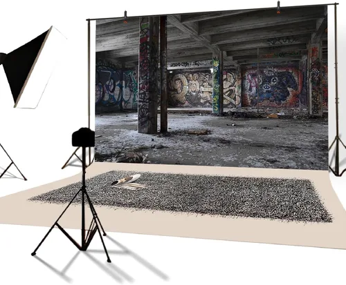 Miniatura 2 de YongFoto Telón de fondo de construcción abandonado de 5 x 3 pies, habitación subterránea desgastada, interior vacío, retro, graffiti, fotografía