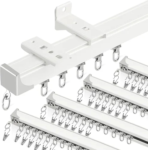 Miniatura 9 de Riel de cortina de techo, rieles de cortina de 3 a 9 pies, para montaje en pared, rieles de cortina resistentes, sistema de riel de aluminio, riel