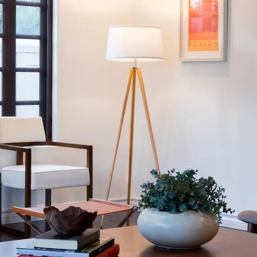 Miniatura 8 de Lámpara de pie Emma de trípode de Brightech. Diseño clásico para salas de estar contemporáneas o tradicionales. Iluminación ambiental suave., Madera