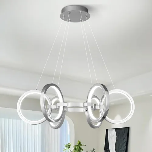 Miniatura 14 de Moderno candelabro LED regulable redondo, lámparas colgantes de 8 anillos, lámparas colgantes ajustables para cocina, isla, sala de estar, comedor