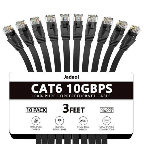Miniatura 42 de Cable Ethernet Cat 6 de 1 pie (paquete de 6), para exteriores e interiores, compatible con red Cat7 de 10 Gbps, cable de conexión LAN plano
