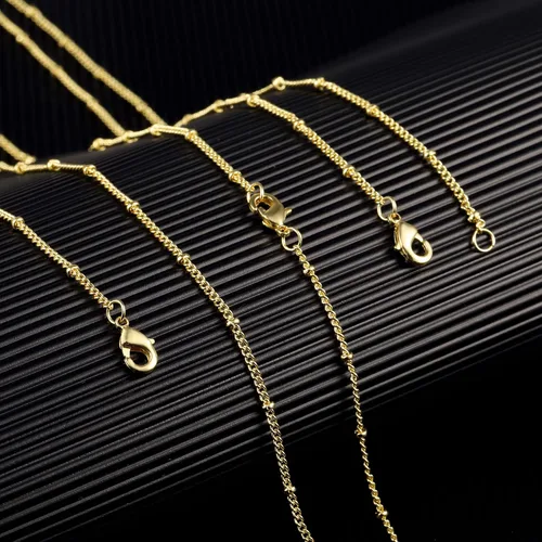 Miniatura 6 de Venta al por mayor 12 piezas chapado en oro de latón sólido con cuentas de satélite de bola de eslabones delgados para la fabricación de joyas de 16