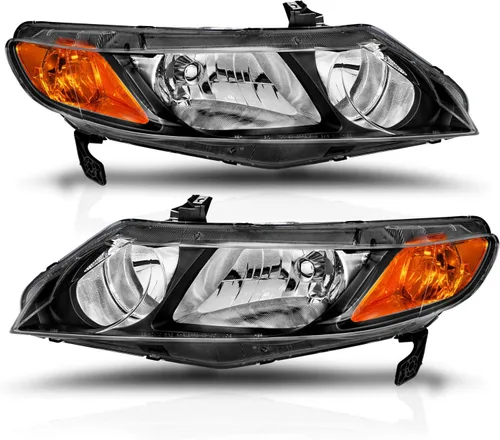 Miniatura 3 de AmeriLite JDM - Juego de faros delanteros halógenos de repuesto negros para Honda Civic Sedan 2006-2011 de 4 puertas/híbrido, lado del pasajero