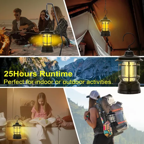 Miniatura 7 de Faroles LED para campamento, estilo vintage, color negro, paquete de 2 Recargable, portátil, atenuación continua, impermeable IP44, luz colgante